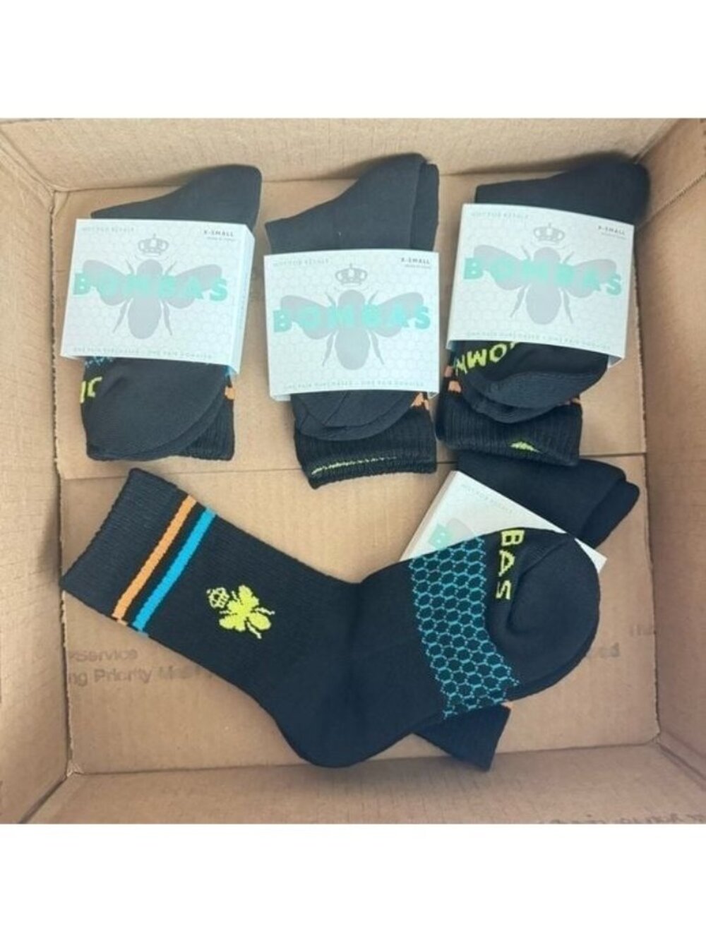 Bombas kids socks size XS black/multicolor calf honeycomb arch support new‎ 5X